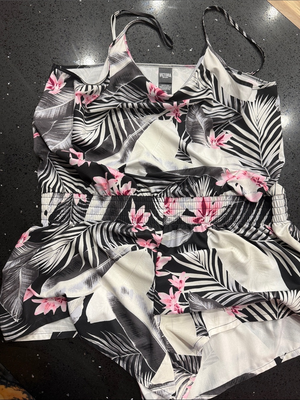 Victoria's Secret Black, White & Pink Tropical Cami Romper